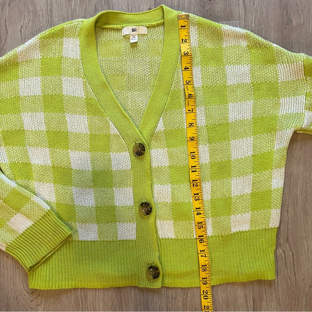 NORDSTROM BP Neon Checkered Plaid Oversized Crop Cardigan Sweater 100% Cotton - Picture 5 of 7